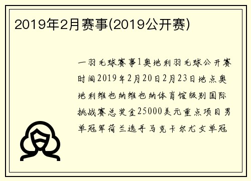 2019年2月赛事(2019公开赛)